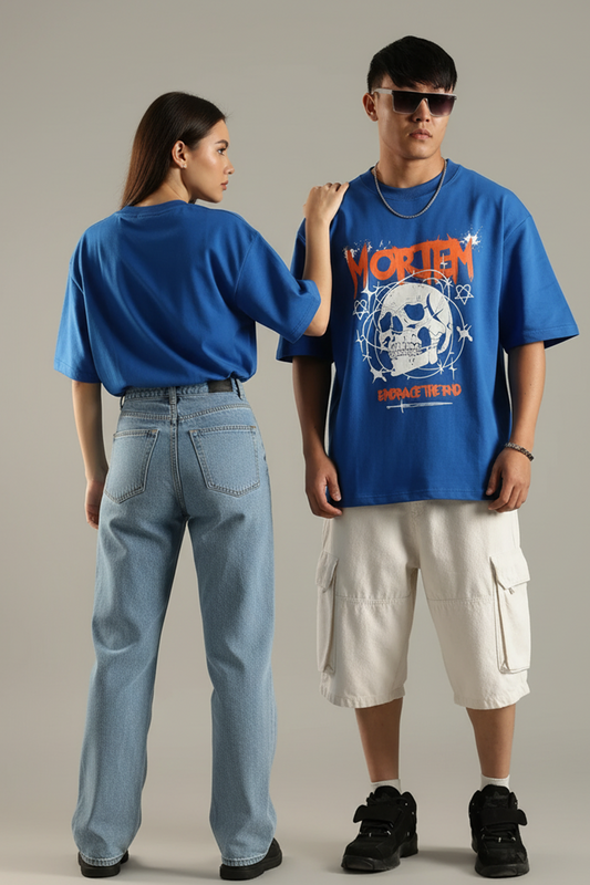 Mortem Royal Blue Oversized Couple T-shirt