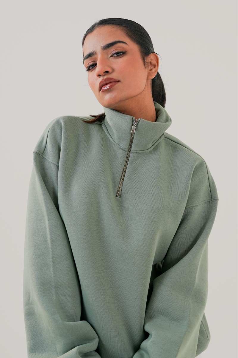 Essential Sea Green Zipper Sweatshirt
