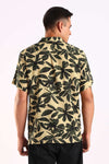 Beige Tropical Leaf Print Half Sleeve Shirt