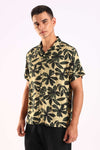 Beige Tropical Leaf Print Half Sleeve Shirt