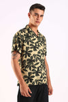 Beige Tropical Leaf Print Half Sleeve Shirt