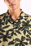 Beige Tropical Leaf Print Half Sleeve Shirt