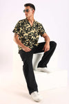 Beige Tropical Leaf Print Half Sleeve Shirt