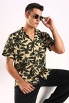 Beige Tropical Leaf Print Half Sleeve Shirt