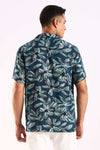 Teal Leaf Printed Half Sleeve Shirt