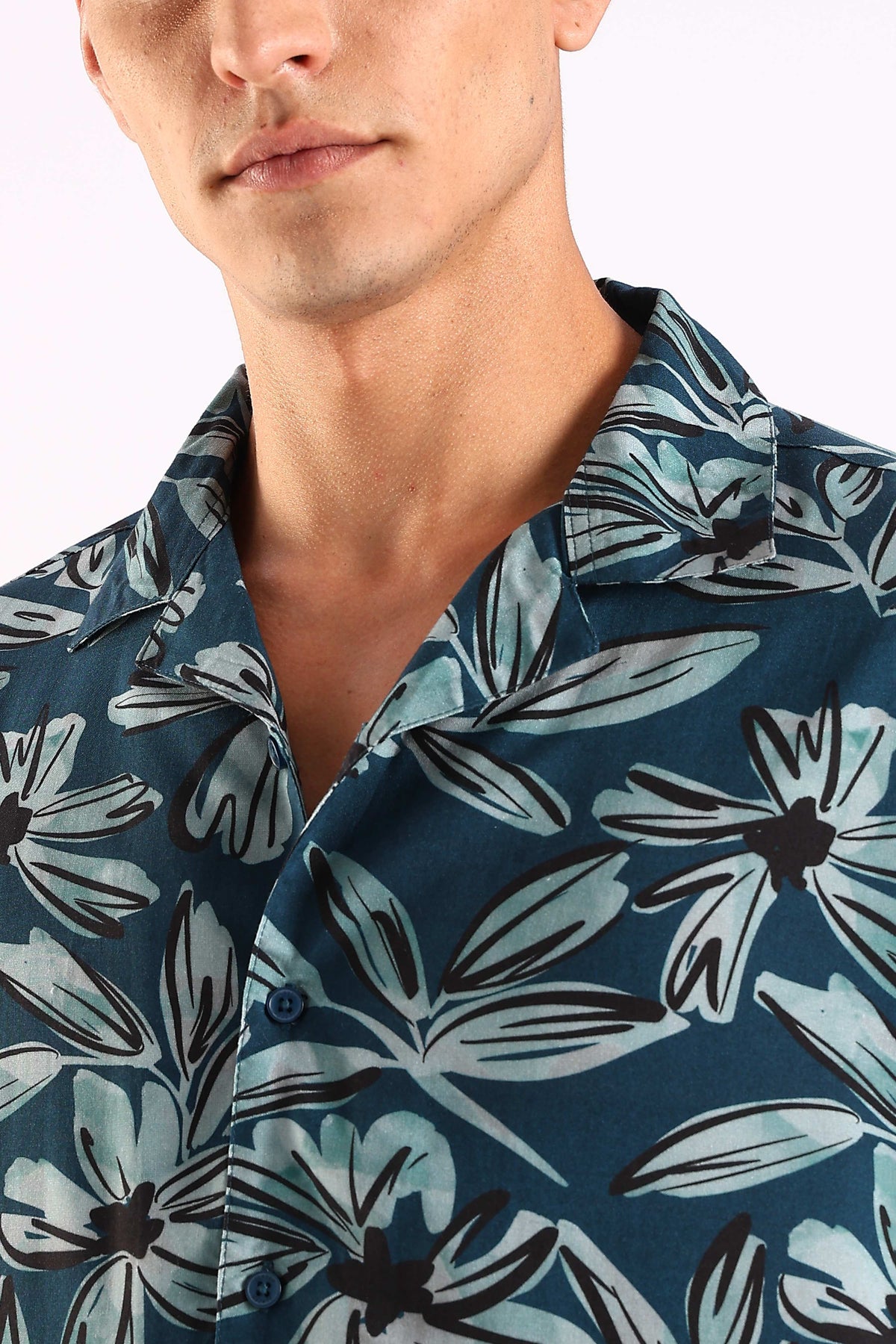 Teal Leaf Printed Half Sleeve Shirt