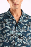 Teal Leaf Printed Half Sleeve Shirt