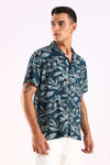 Teal Leaf Printed Half Sleeve Shirt