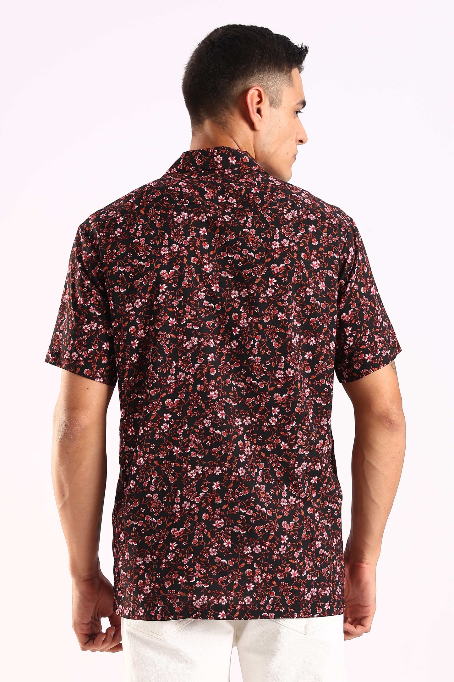 Black Floral Printed Half Sleeve Shirt