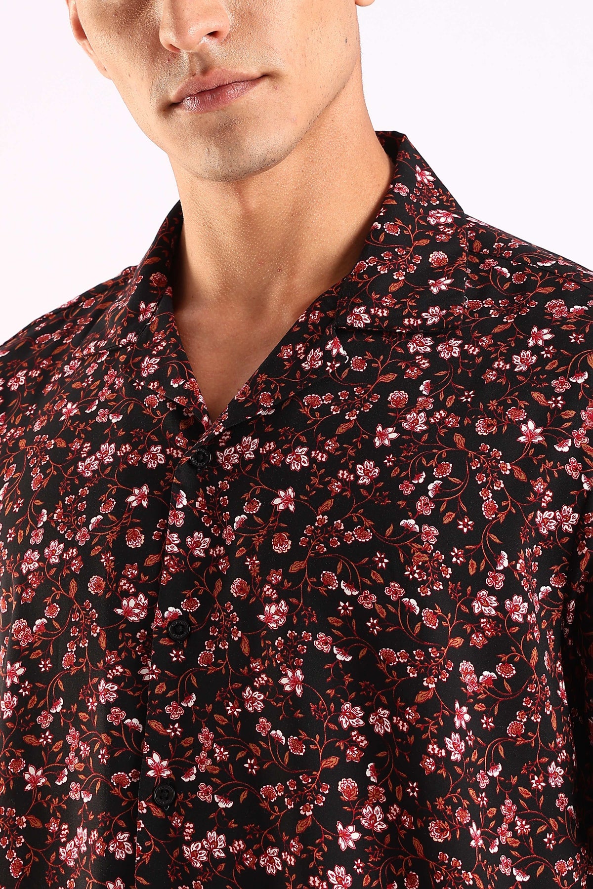 Black Floral Printed Half Sleeve Shirt