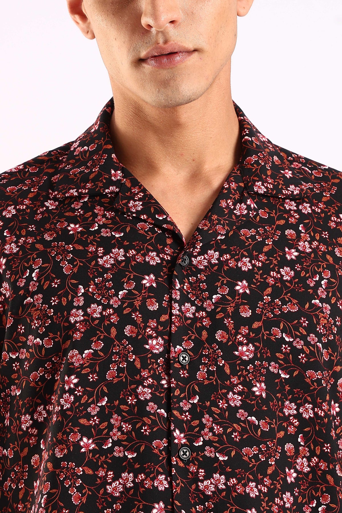 Black Floral Printed Half Sleeve Shirt