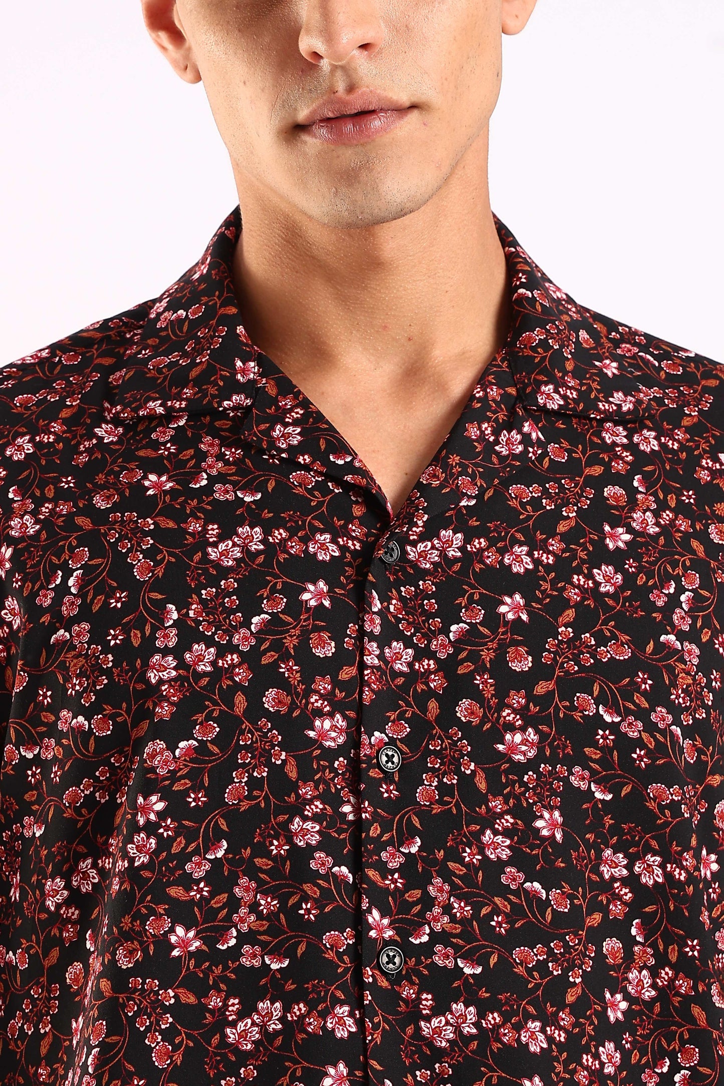 Black Floral Printed Half Sleeve Shirt
