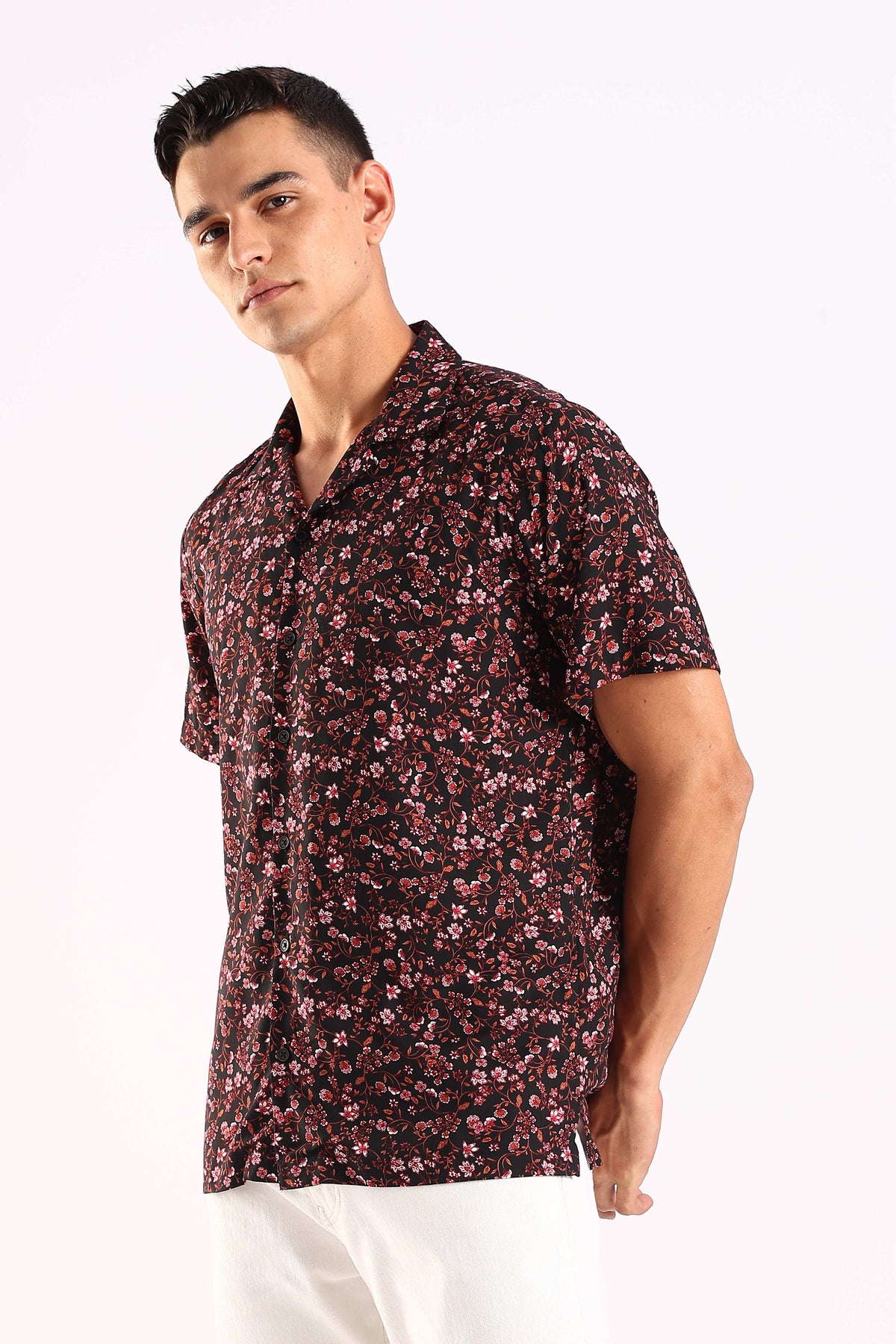 Black Floral Printed Half Sleeve Shirt