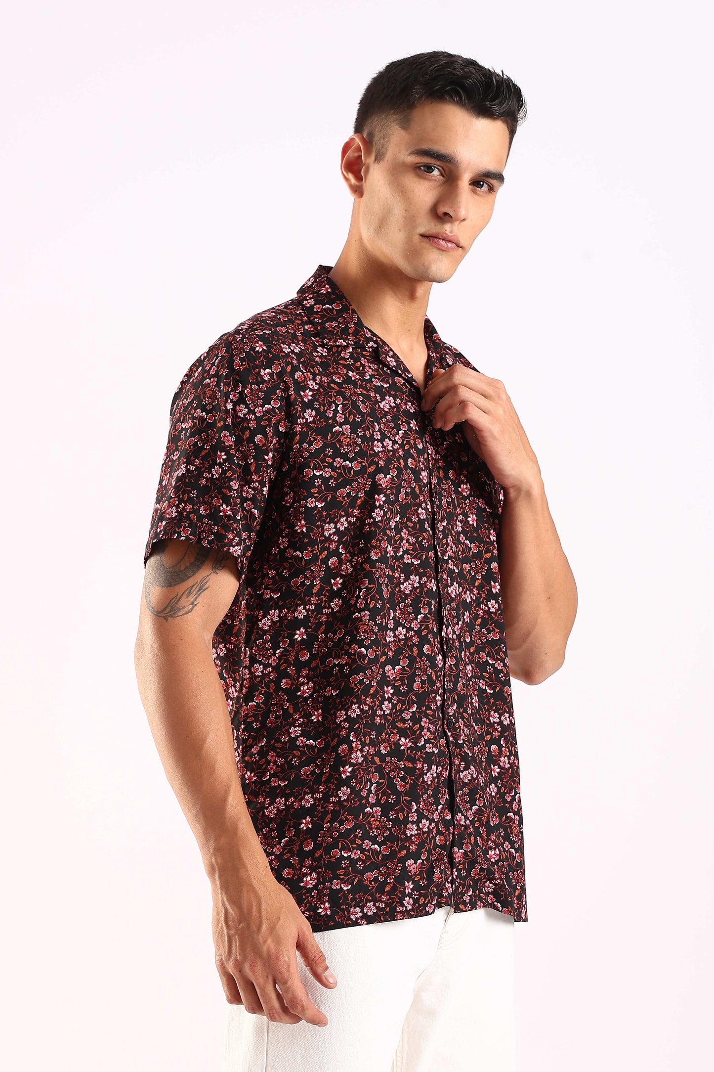 Black Floral Printed Half Sleeve Shirt