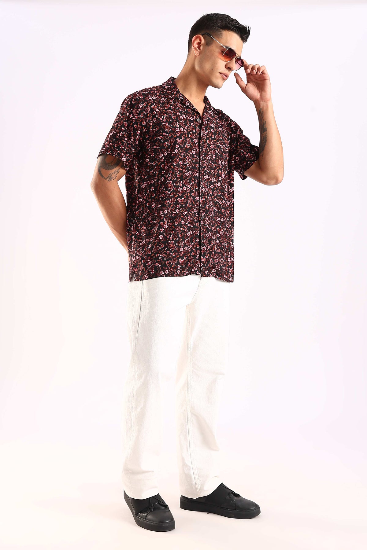 Black Floral Printed Half Sleeve Shirt