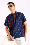 Navy Blue Floral Print Half Sleeve Shirt