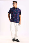 Navy Blue Floral Print Half Sleeve Shirt