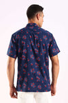 Navy Blue Floral Print Half Sleeve Shirt