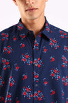 Navy Blue Floral Print Half Sleeve Shirt