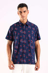 Navy Blue Floral Print Half Sleeve Shirt