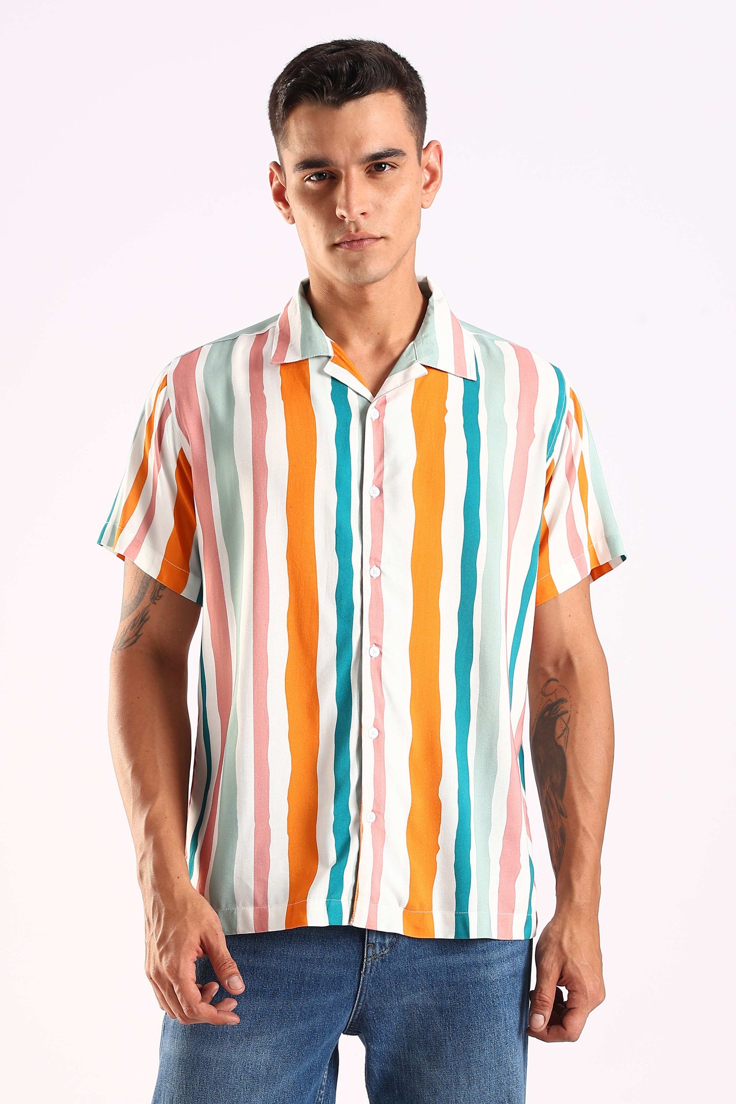 Multicolor Stripe Half Sleeve Shirt