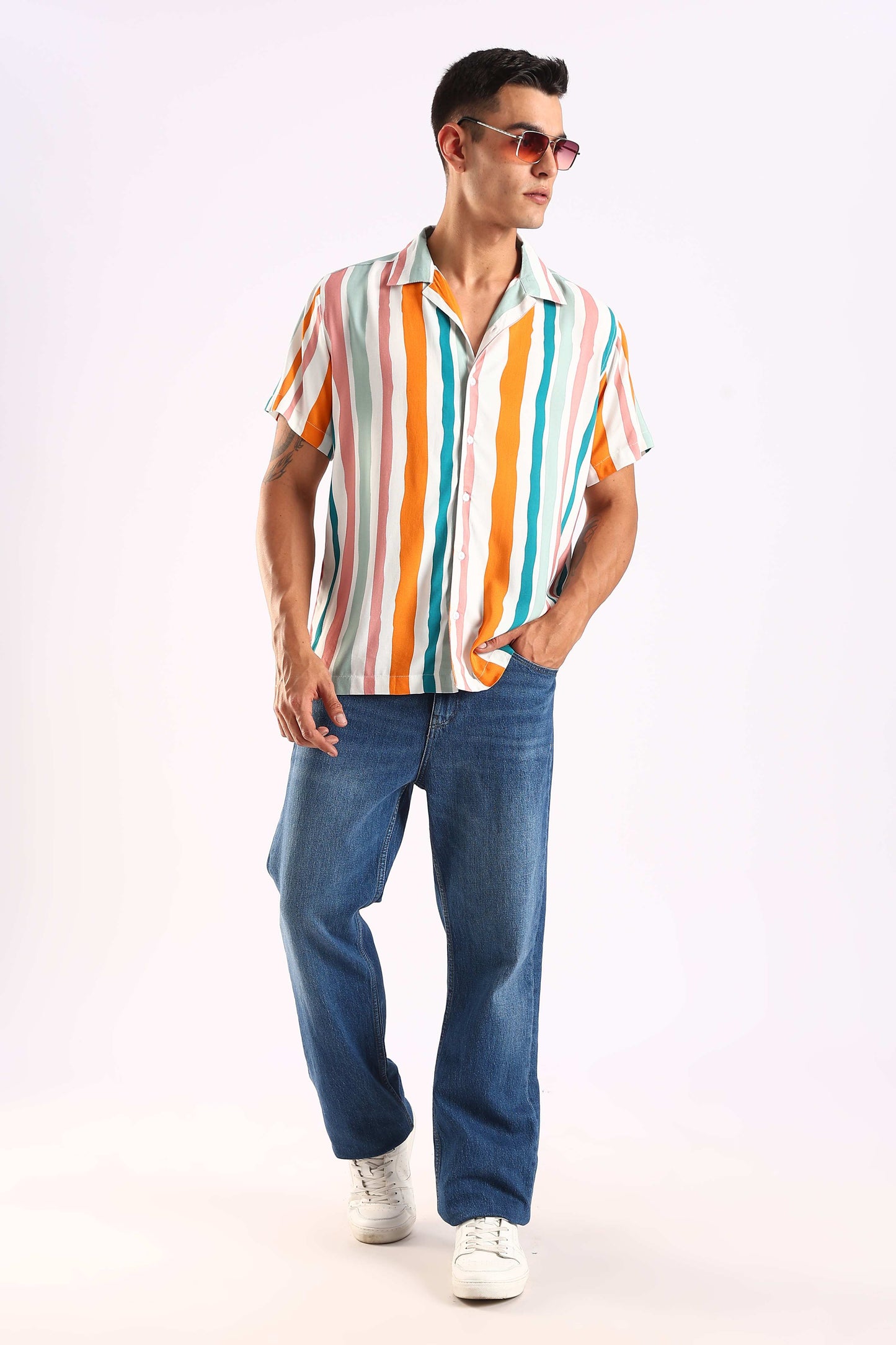 Multicolor Stripe Half Sleeve Shirt