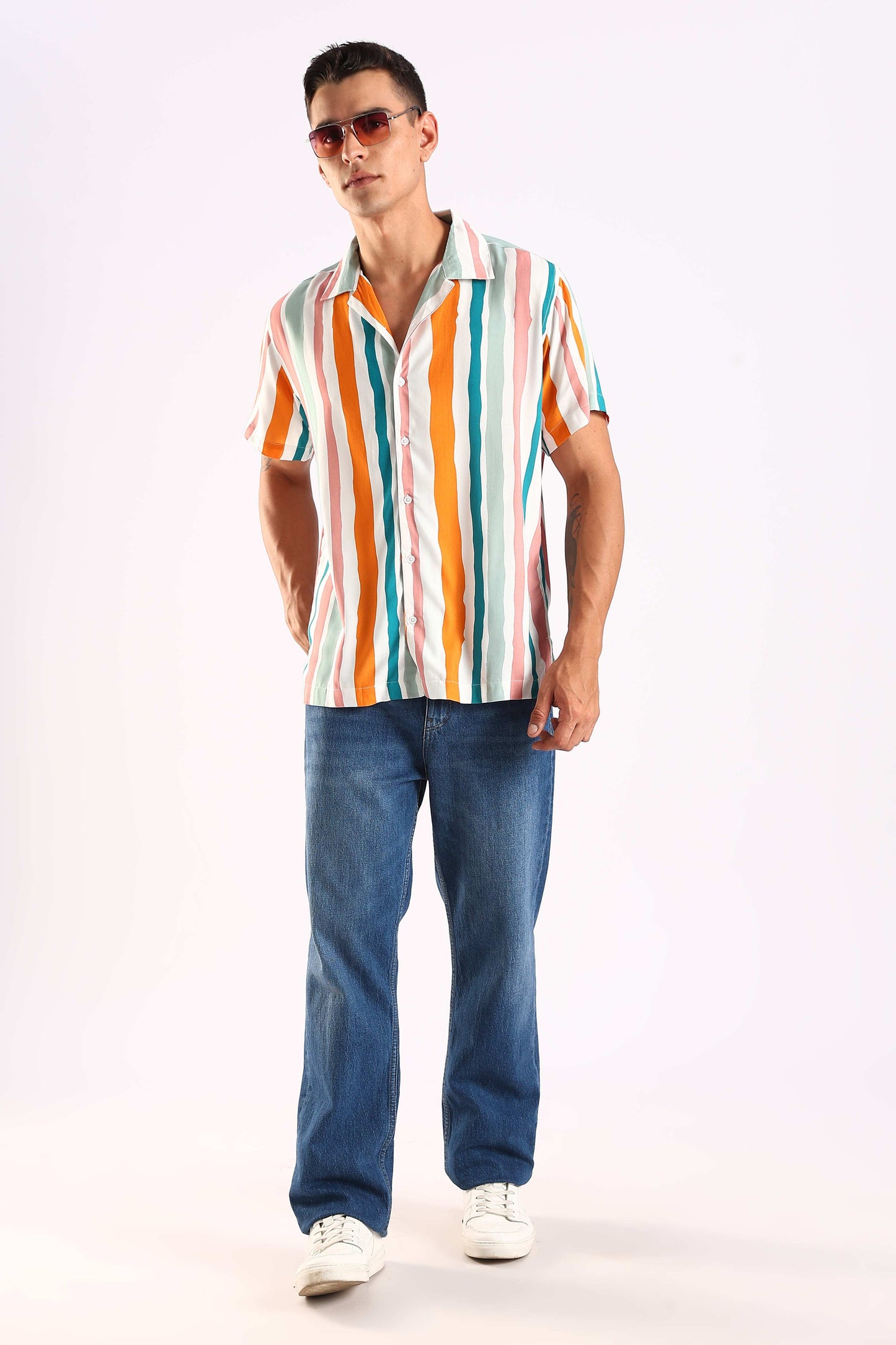 Multicolor Stripe Half Sleeve Shirt