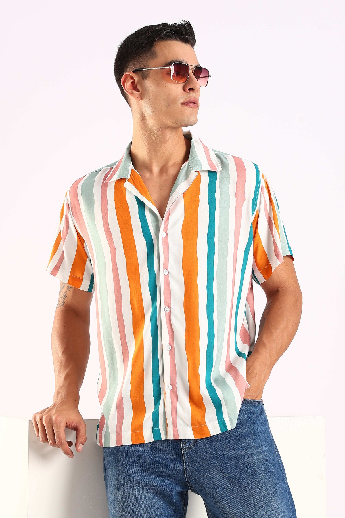 Multicolor Stripe Half Sleeve Shirt