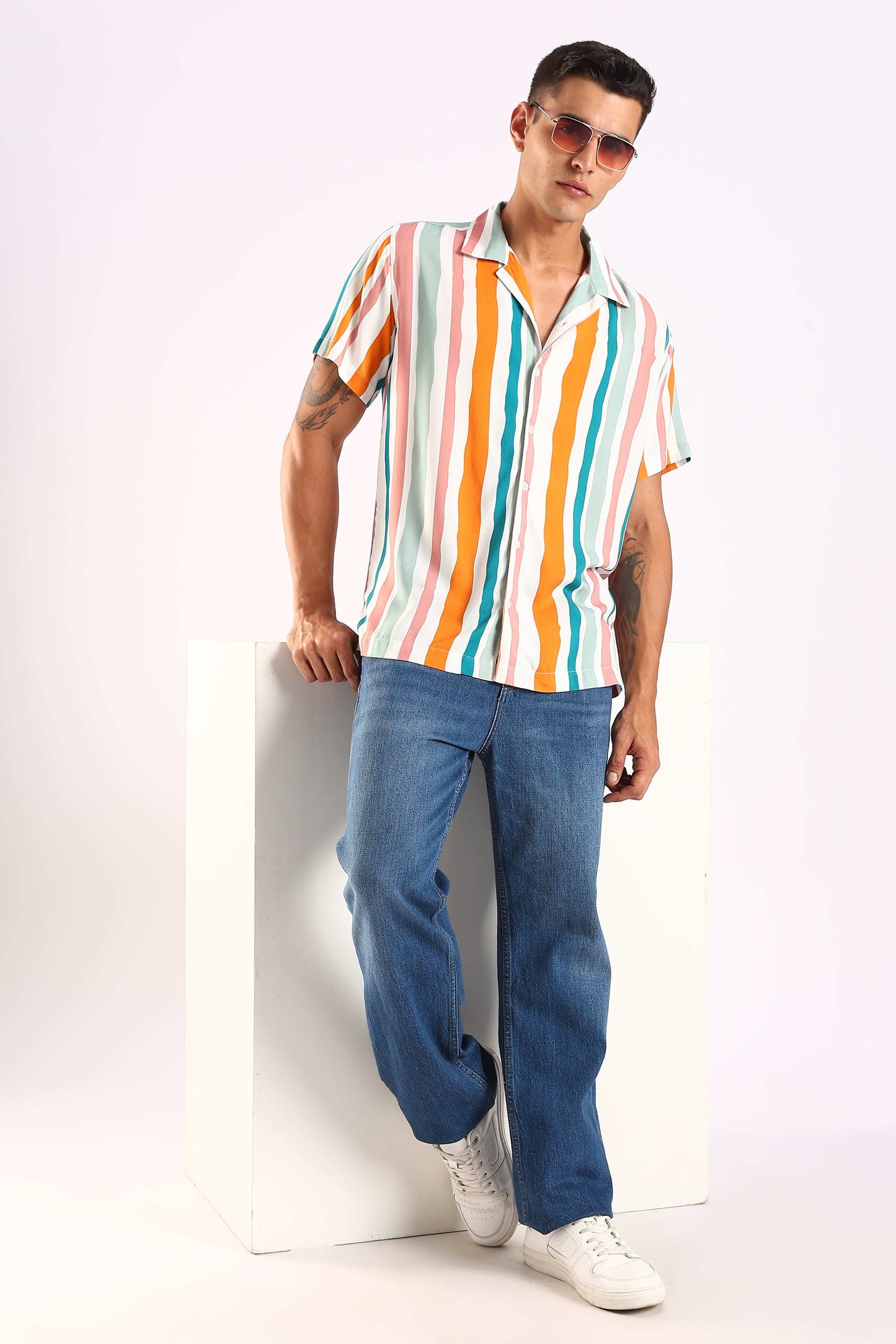 Multicolor Stripe Half Sleeve Shirt