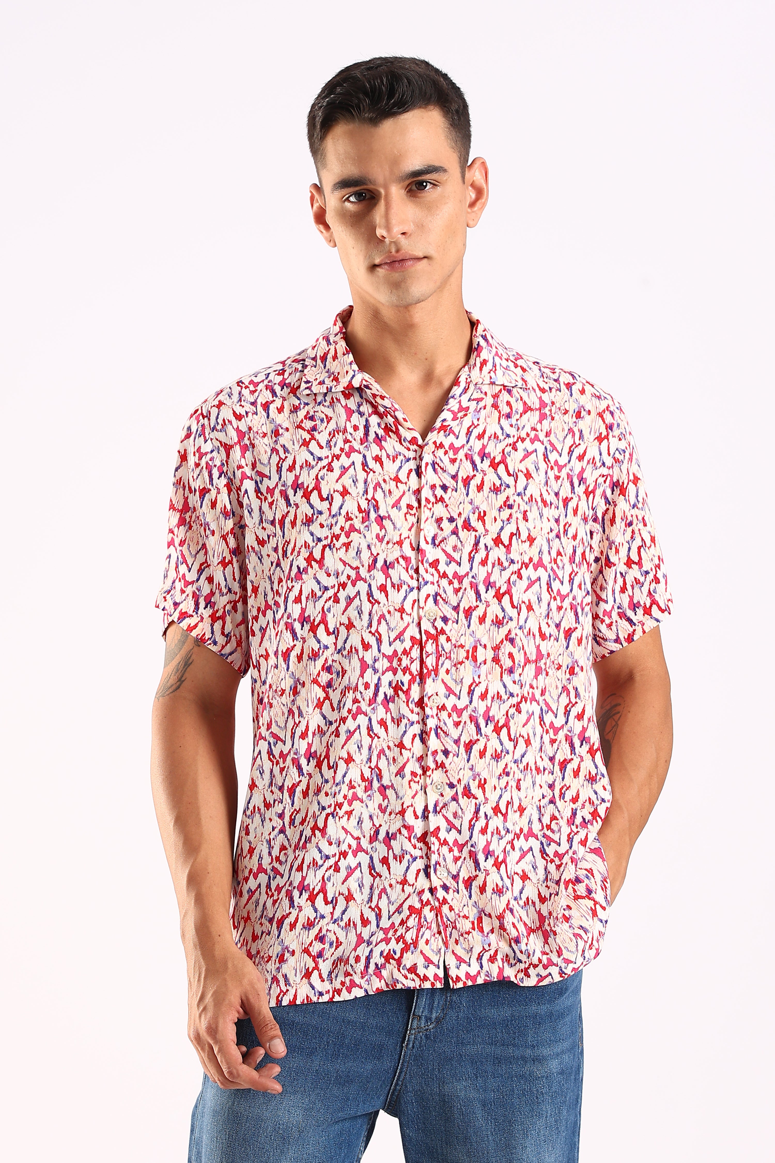 Abstract Multicolor Print Half Sleeve Shirt