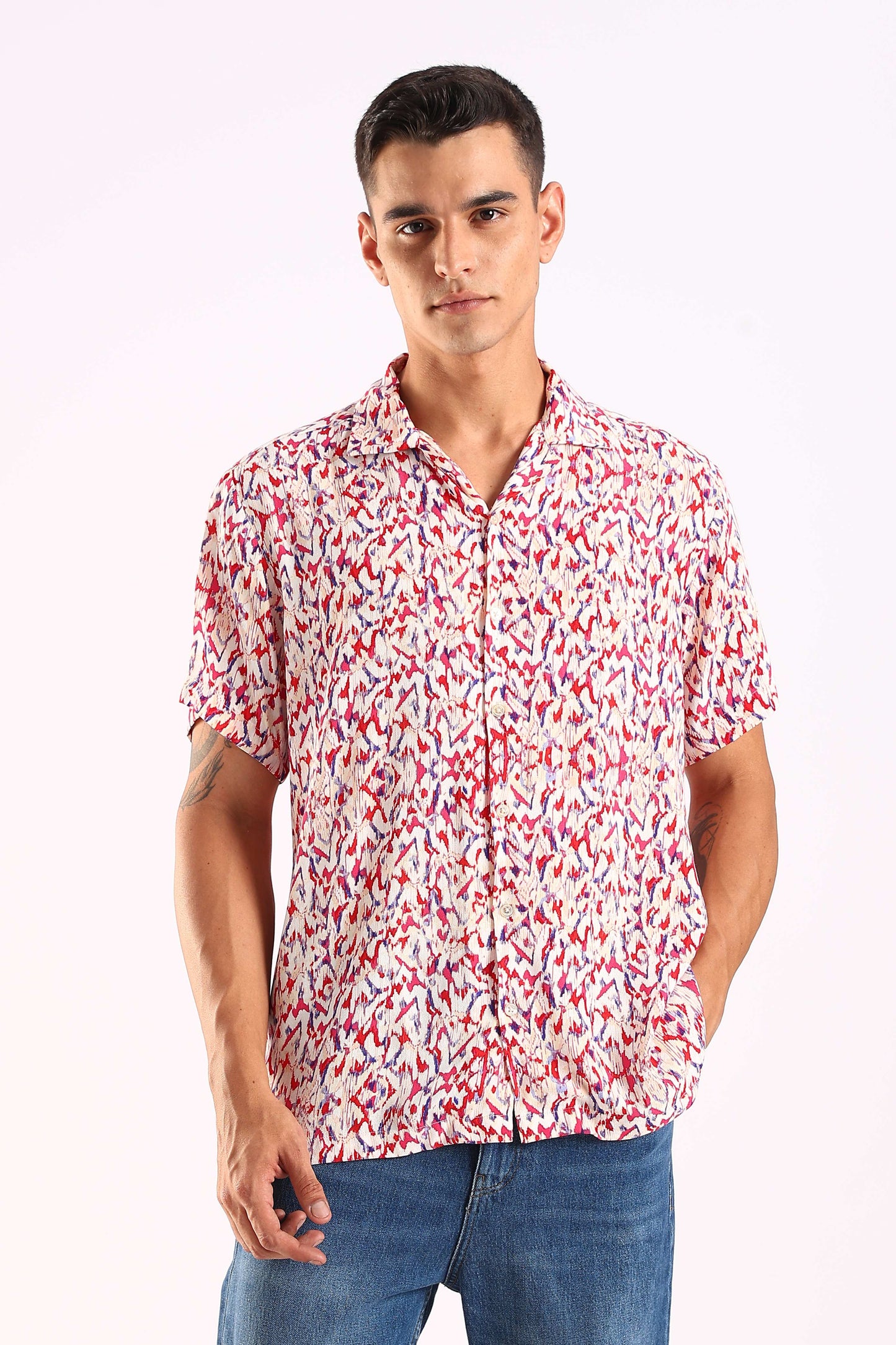 Abstract Multicolor Print Half Sleeve Shirt