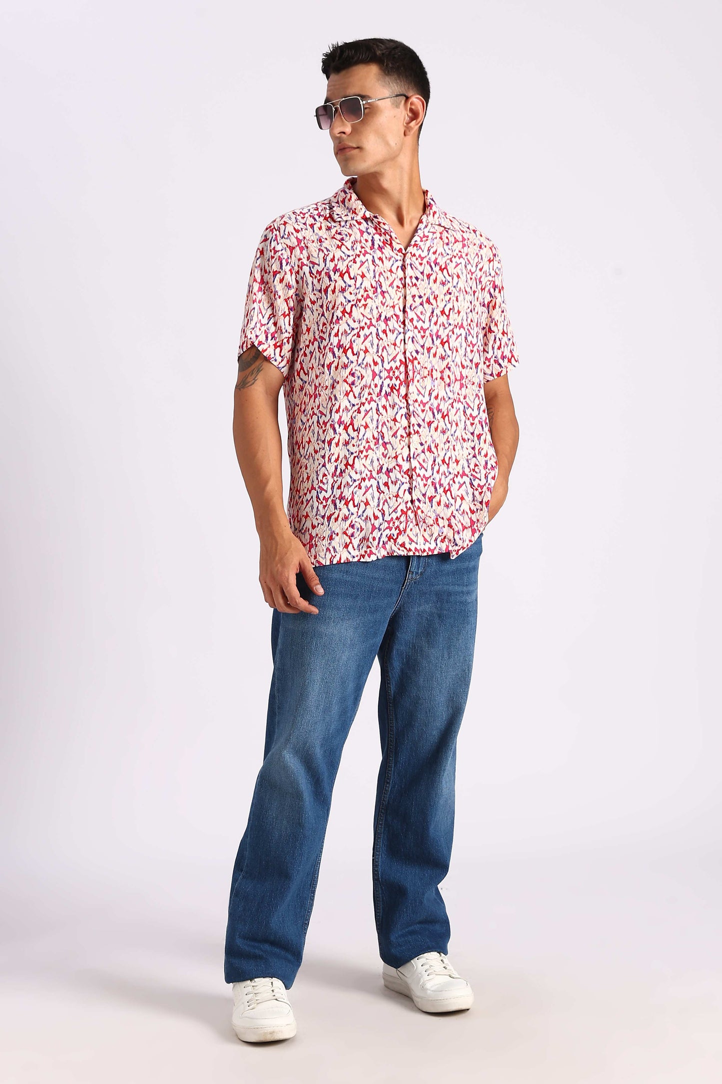 Abstract Multicolor Print Half Sleeve Shirt