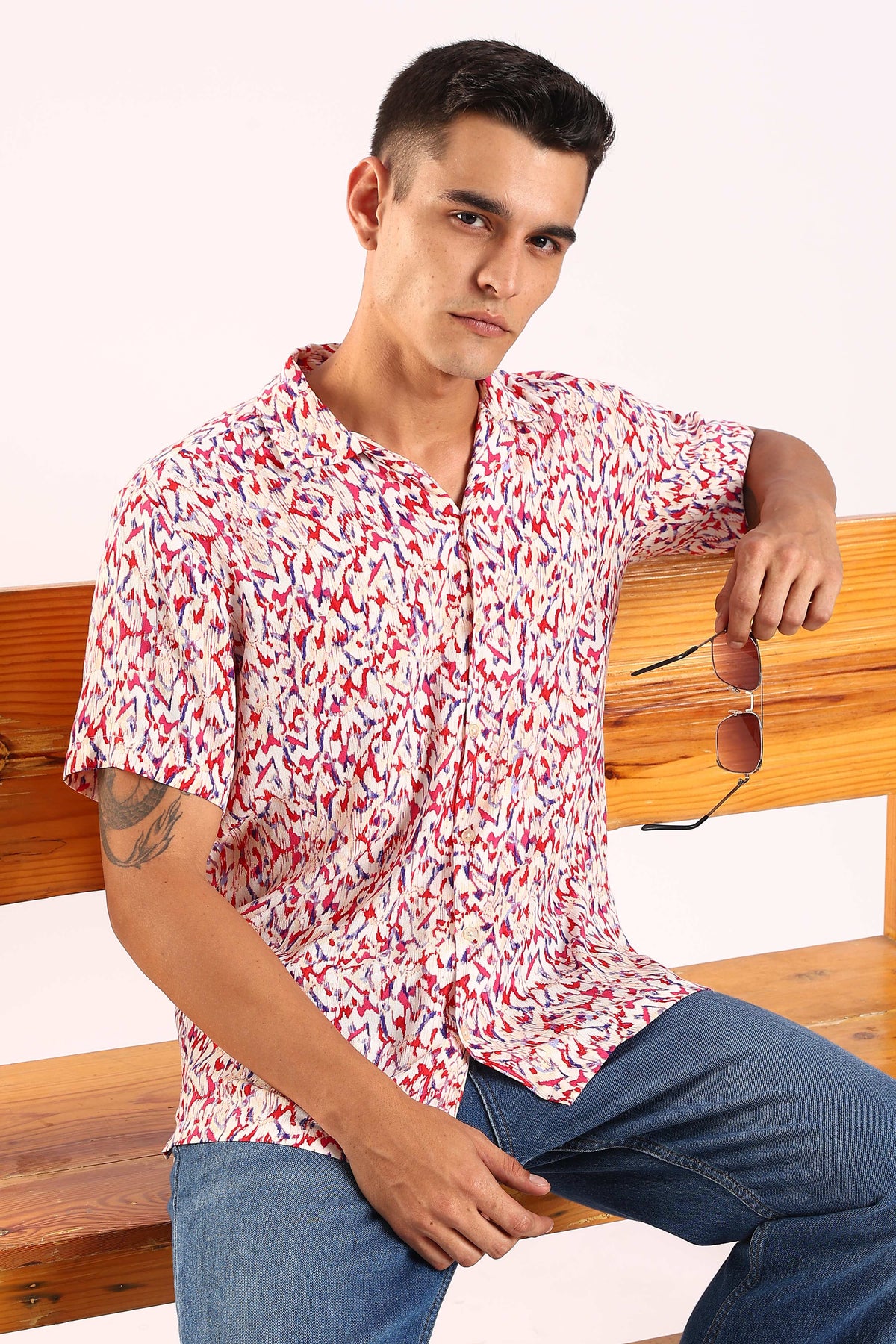 Abstract Multicolor Print Half Sleeve Shirt