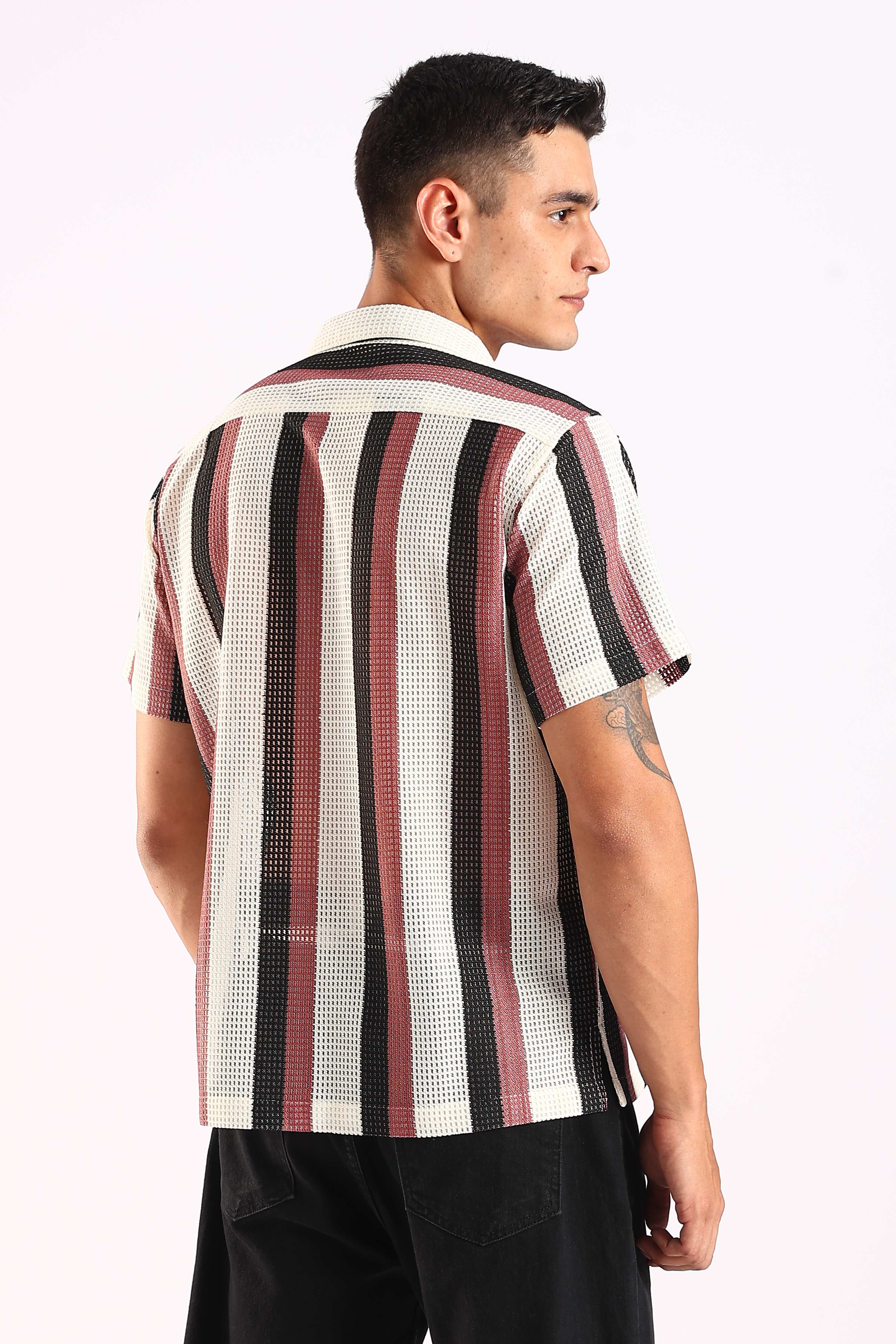 Crochet Maroon & Black Stripe Half Sleeve Shirt – CLAZEP