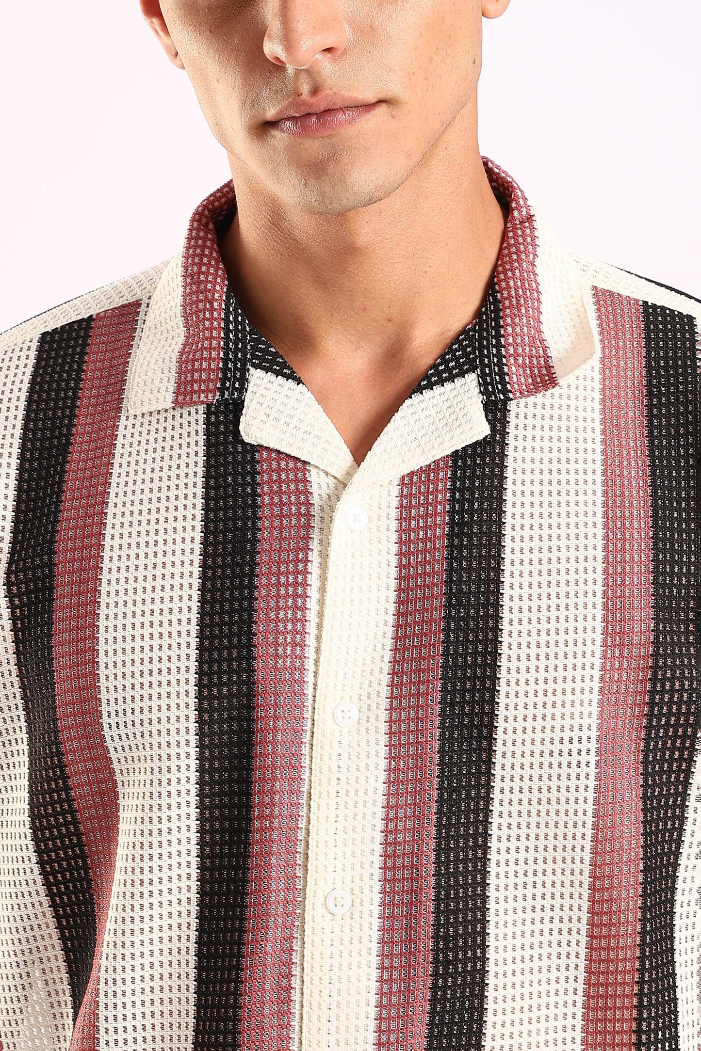 Crochet Maroon & Black Stripe Half Sleeve Shirt