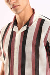 Crochet Maroon & Black Stripe Half Sleeve Shirt