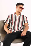 Crochet Maroon & Black Stripe Half Sleeve Shirt