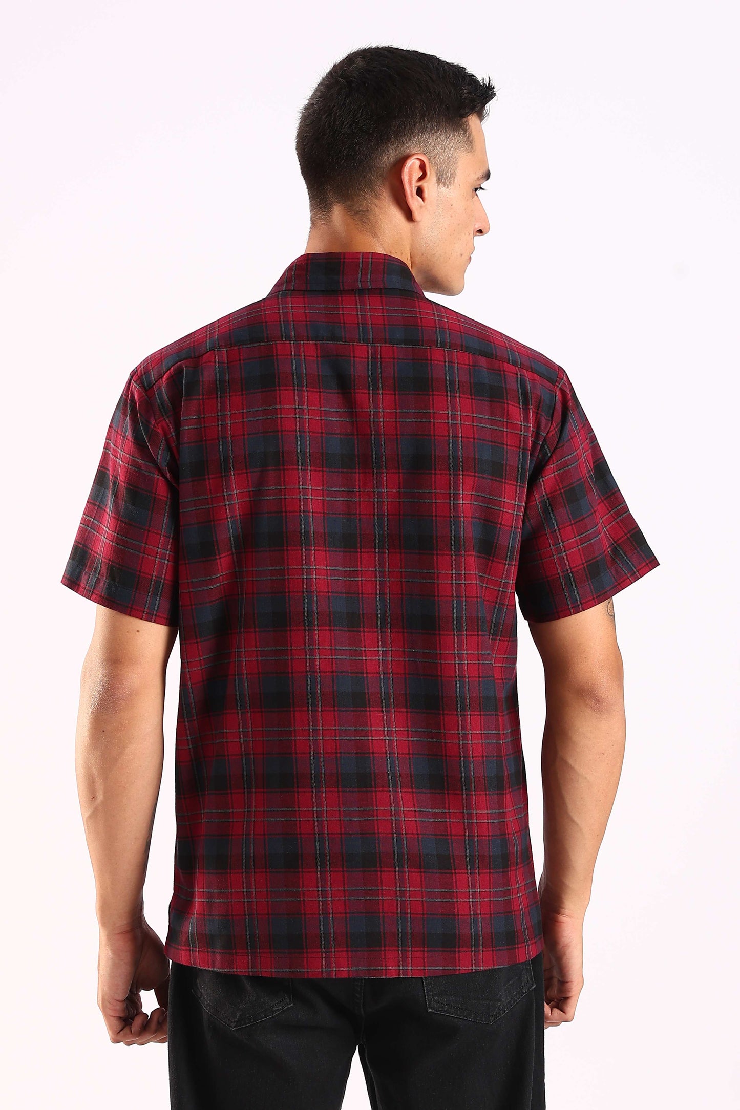 Red & Black Checked Half Sleeve Cotton Shirt
