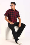 Red & Black Checked Half Sleeve Cotton Shirt