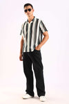 Crochet Stripe Half Sleeve Shirt