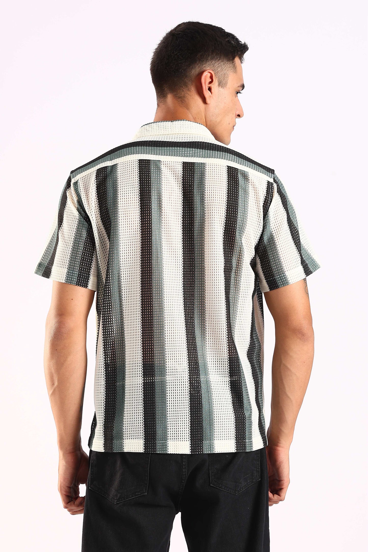 Crochet Stripe Half Sleeve Shirt