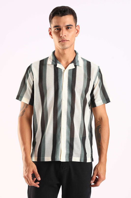 Crochet Stripe Half Sleeve Shirt