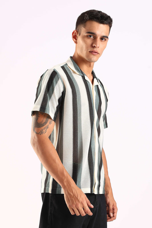 Crochet Stripe Half Sleeve Shirt