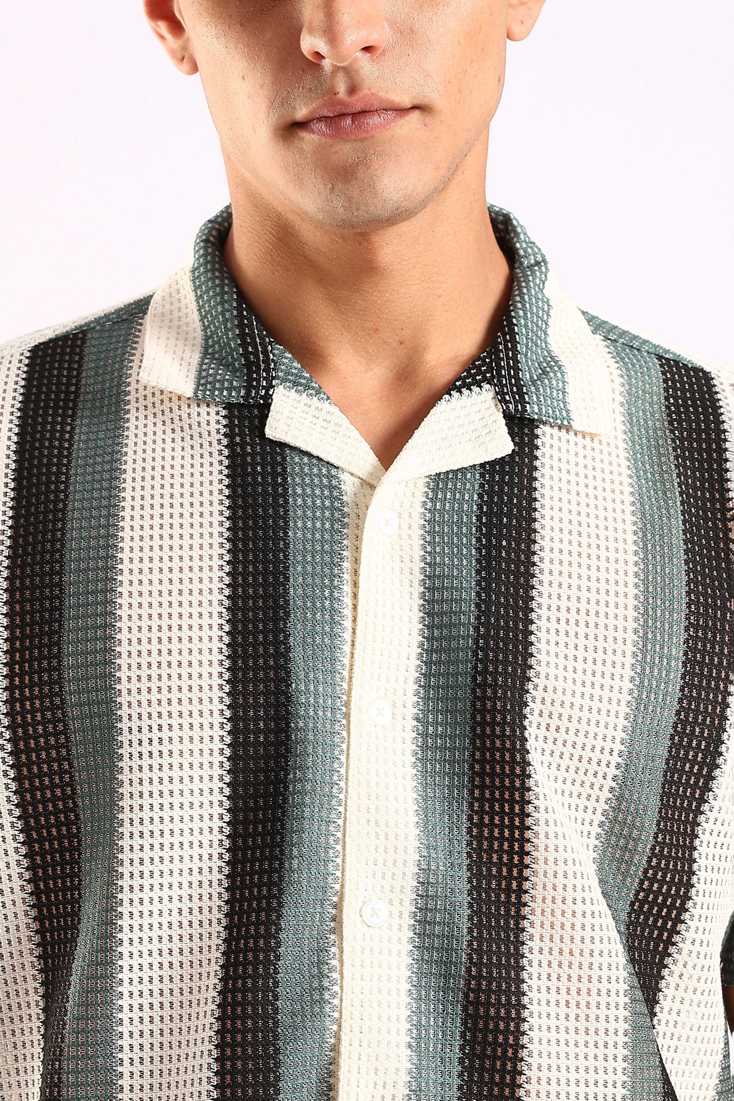 Crochet Stripe Half Sleeve Shirt