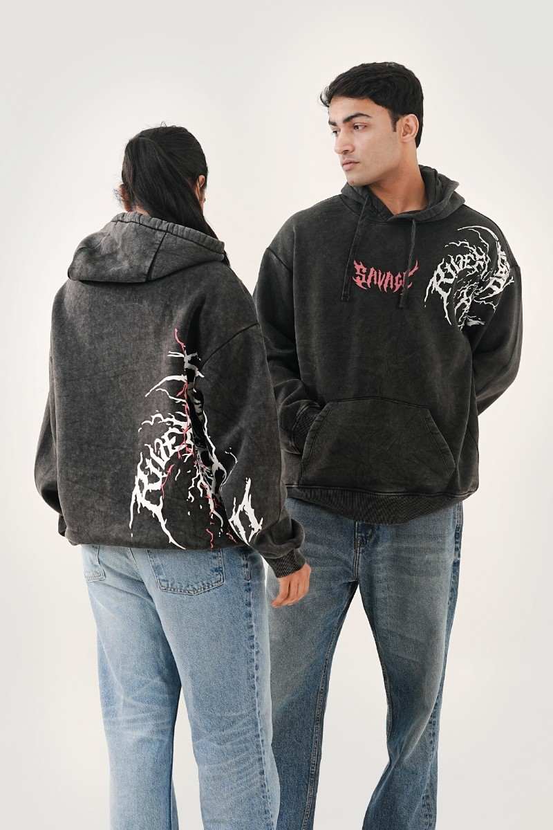Acid Wash Black Hoodie (Womens)