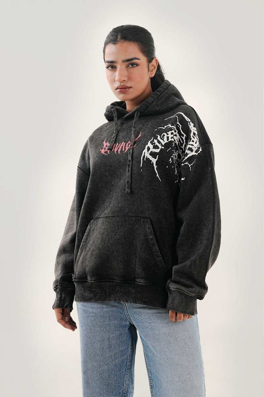 Acid Wash Black Hoodie (Womens)