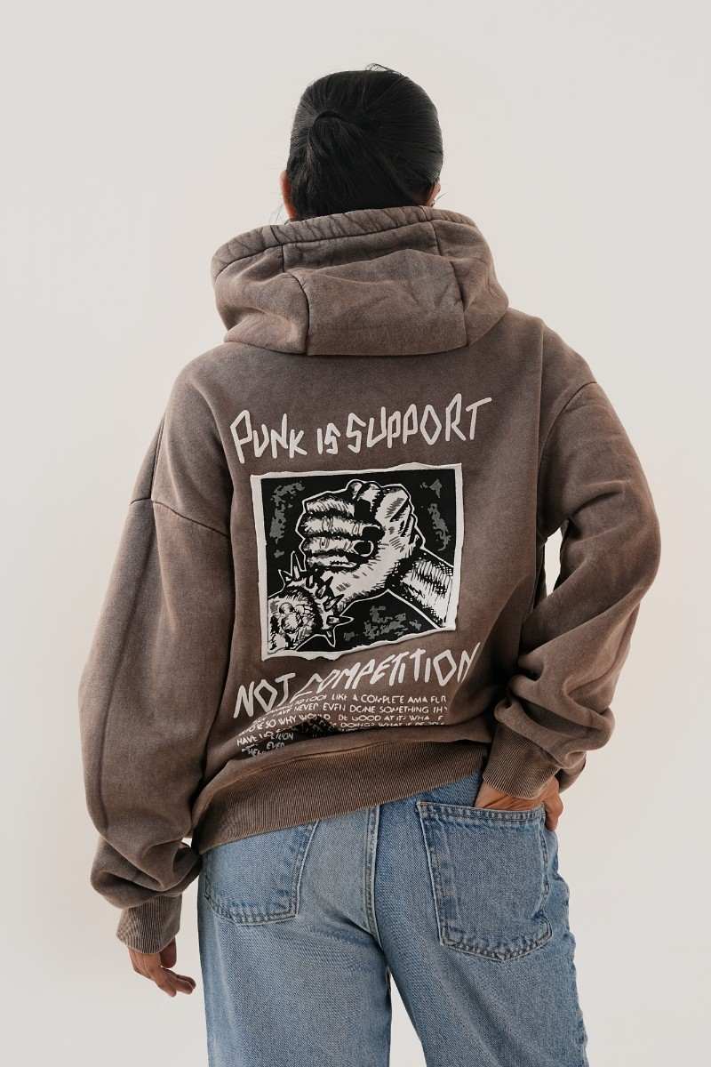 Support Punk Brown Acid Wash Hoodie (Womens)