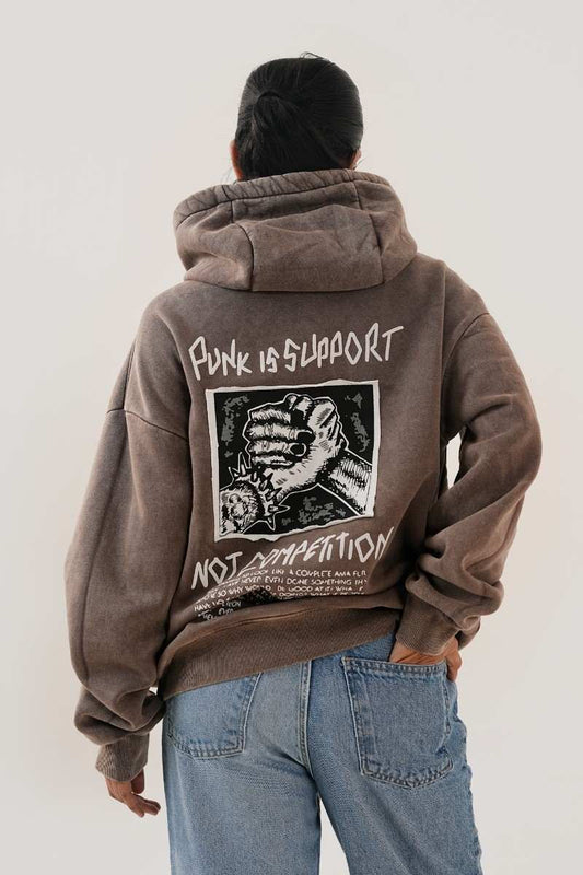 Support Punk Brown Acid Wash Hoodie (Womens)