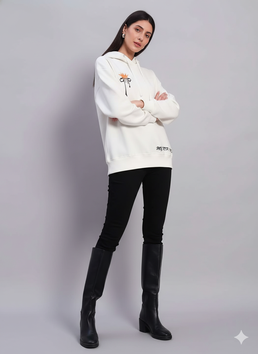 Women’s White Oversized Graphic Hoodie