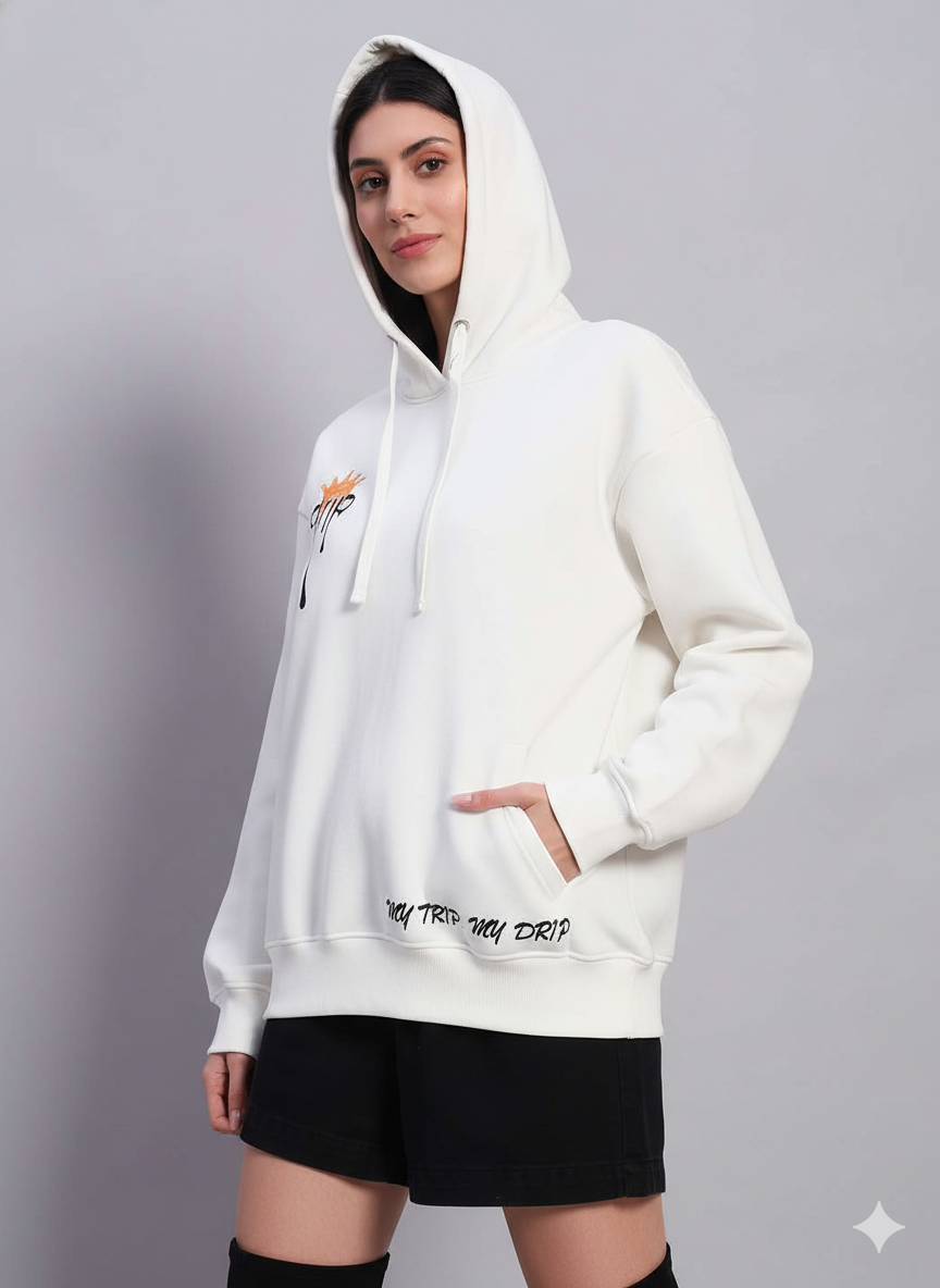 Women’s White Oversized Graphic Hoodie
